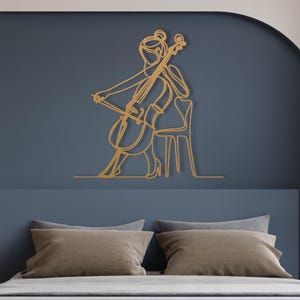 Cello speler metalen muur kunst, vrouwelijke cellist metalen bord, klassiek snaarinstrument muzikant metal kunst, orkest metalen muur hangend decor afbeelding 12