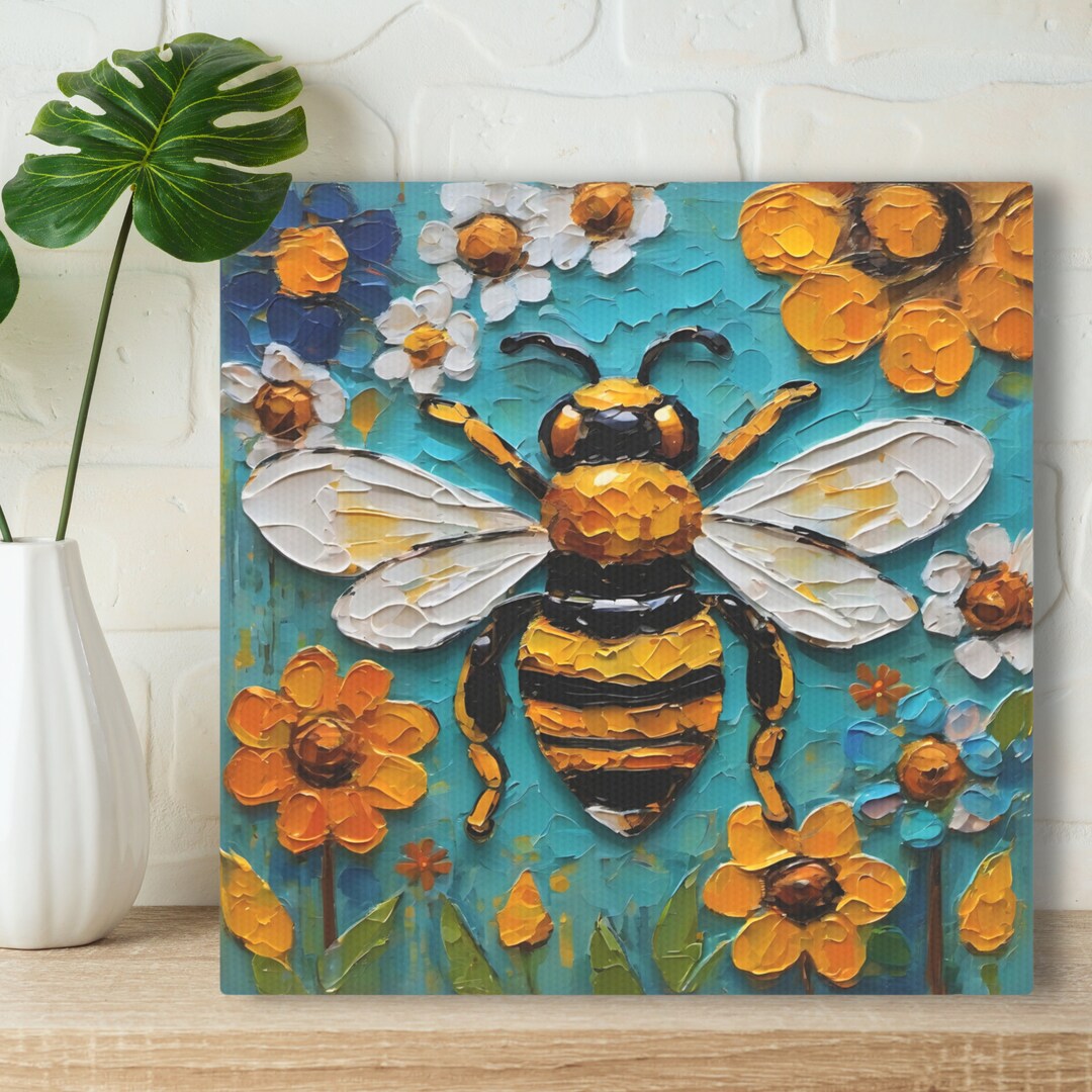 Bee Art Print, Ceramic Tile or Canvas Wall Art, Original Oil Painting ...