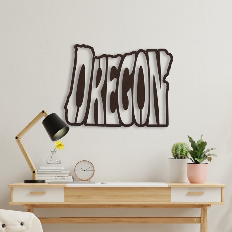 Oregon Wall Art Metal Sign, Retro Oregon State Shaped Silhouette Name Outline Large Wall Hanging, University Dorm Room & Home Decor Gift image 3