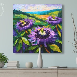 Passion Flower Painting, Tennessee State Wildflower Landscape on Canvas Wall Art Print Original Artwork, Home Decor Gift image 4