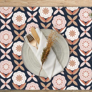 Scandi Folk Art Placemats, Boho Placemat Set 6, Floral Placemats, Pink Flower Placemats, Abstract Geometric Placemats, Scandinavian Placemat