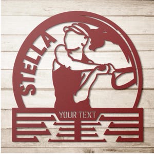 Tennismedaillehouder voor meisjes en vrouwen, dames tennisspeler metalen wandbord, aangepaste gepersonaliseerde naamprijs lint displayrek hanger cadeau afbeelding 2