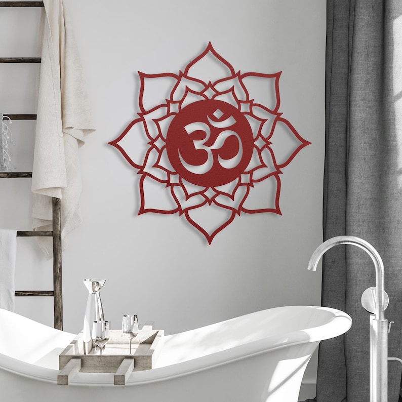 Metal Lotus and Ohm Wall Decor, Metal Om Symbol Large Wall Art, Zen Lotus Flower Metal Wall Art, Yogi Lotus Mandala Metal Wall Hanging Sign image 10