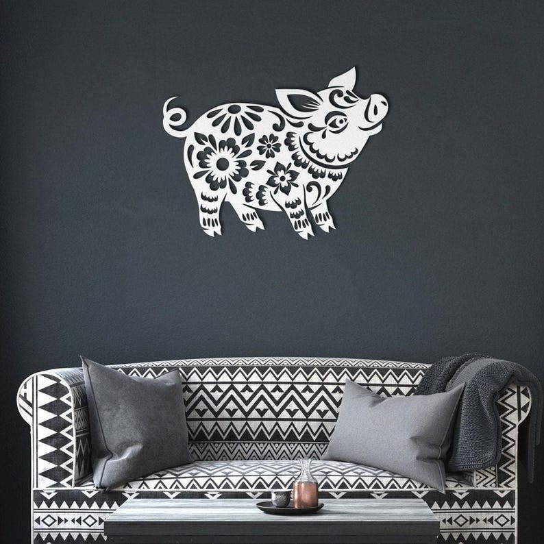Year of the Pig Chinese Zodiac Metal Wall Art in Papercut Style, Feng Shui Metal Wall Decor for Good Luck, Chinese Lunar New Year Gift image 10