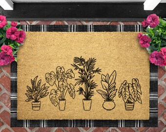 Plant Doormat, Houseplant Welcome Mat, Minimal Line Art Potted Plant Door Mat, Cute Front Door Mat, Outdoor Plant Decor, Plant Mom Gifts