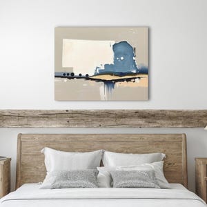 Abstract Nebraska State Silhouette Wall Art Print, Modern Minimalist Landscape Painting In Neutral Blue And Beige Muted Color Artwork Decor image 6