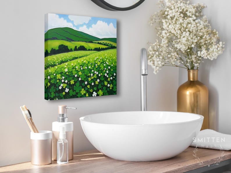Irish Shamrock Field Landscape Painting, Celtic St. Patrick's Day Decor Artwork, Lush Green Ireland Art Print, Irish Gift Bild 6