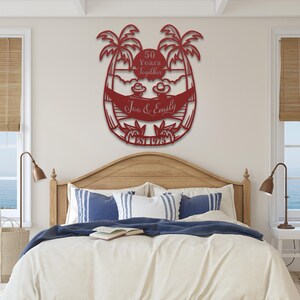 50th Anniversary Gift for Parents, 50 Years Together Tropical Beach Sunset Metal Name Sign Wall Art, Wedding Anniversary Gift for Couple image 14