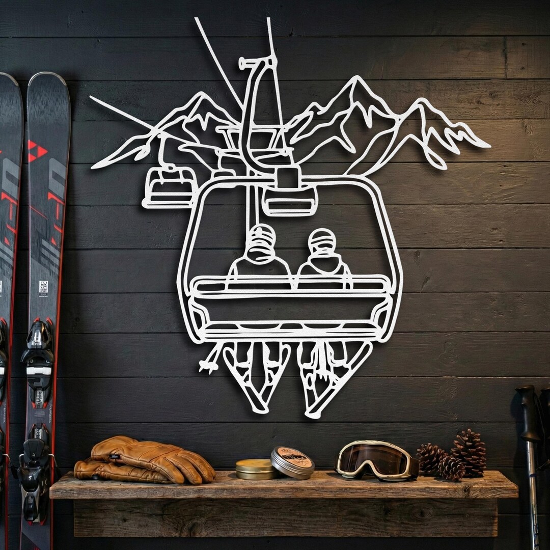 Ski Chair Lift Metal Wall Art • Apres Ski Decor • Large Above Fireplace ...