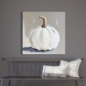 Pintura abstracta de calabaza blanca, decoración de pared otoñal en tonos beige y gris neutros, impresión artística otoñal de estilo rústico moderno, arte minimalista de Halloween en colores apagados imagen 5