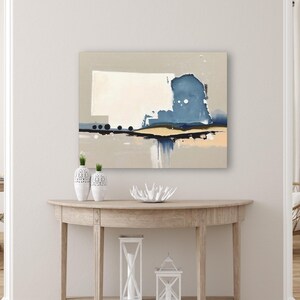 Abstract Nebraska State Silhouette Wall Art Print, Modern Minimalist Landscape Painting In Neutral Blue And Beige Muted Color Artwork Decor image 8