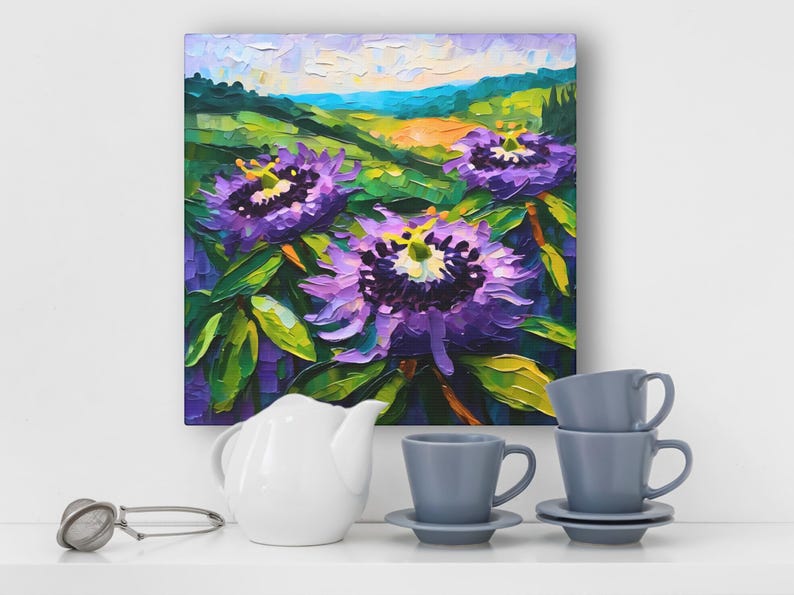 Passion Flower Painting, Tennessee State Wildflower Landscape on Canvas Wall Art Print Original Artwork, Home Decor Gift image 6