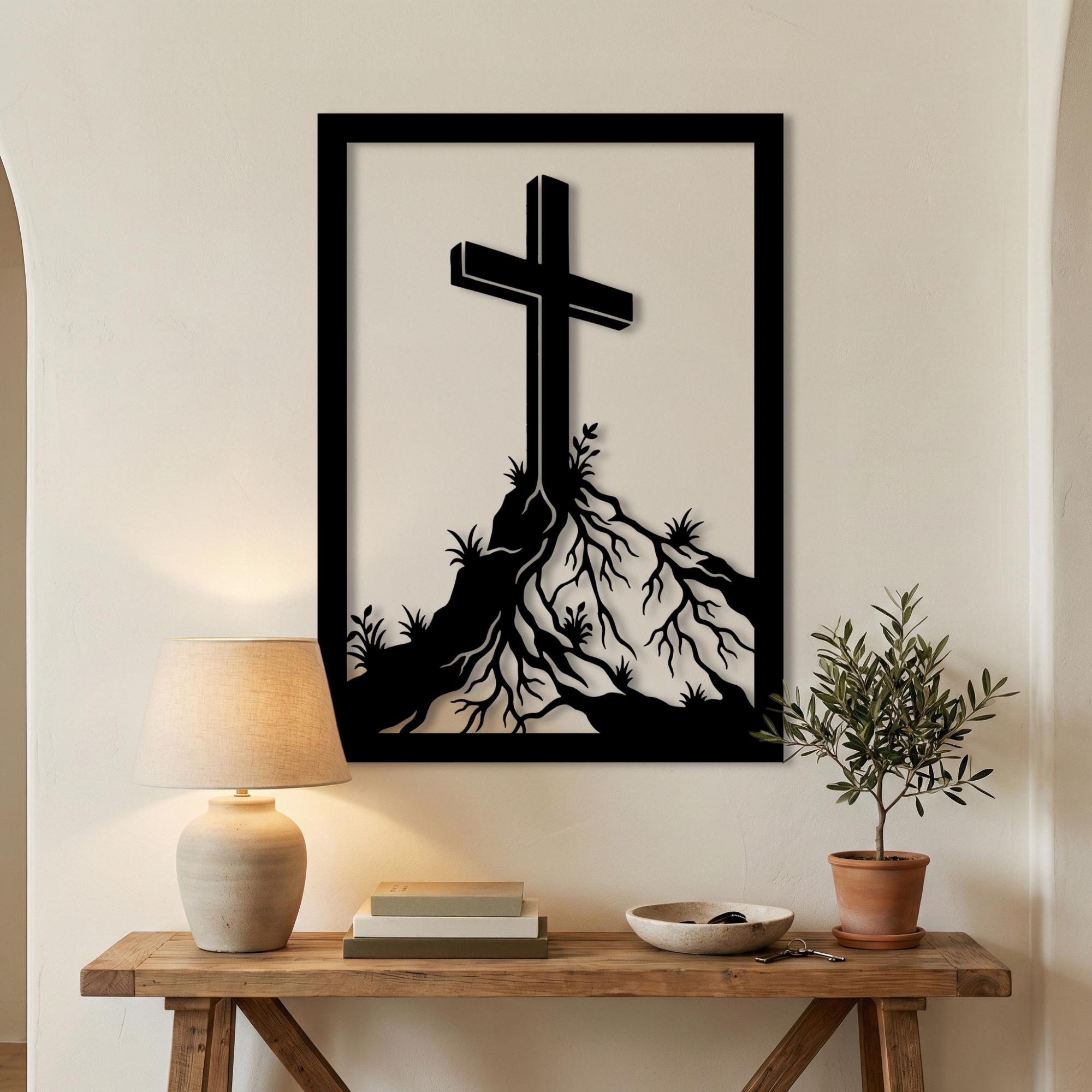 Christian Wall Art • Metal Wall Cross • Cross Wall Decor • Rooted Faith ...