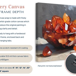 Carnelian Agate Crystal Artwork On Canvas Or Wall Art Print, Modern Orange Mineral Cluster Abstract Painting, Unique Gemstone Art Work Decor image 2