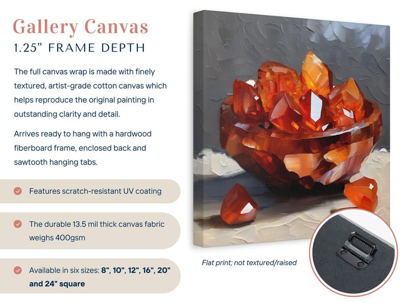 Carnelian Agate Crystal Artwork On Canvas Or Wall Art Print, Modern Orange Mineral Cluster Abstract Painting, Unique Gemstone Art Work Decor image 2