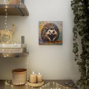 Hedgehog Art Print • Whimsical Folk Art Painting • Eclectic Wall Decor • Woodland Animal • Framed Canvas Poster Gift For Hedgehog Lover image 6