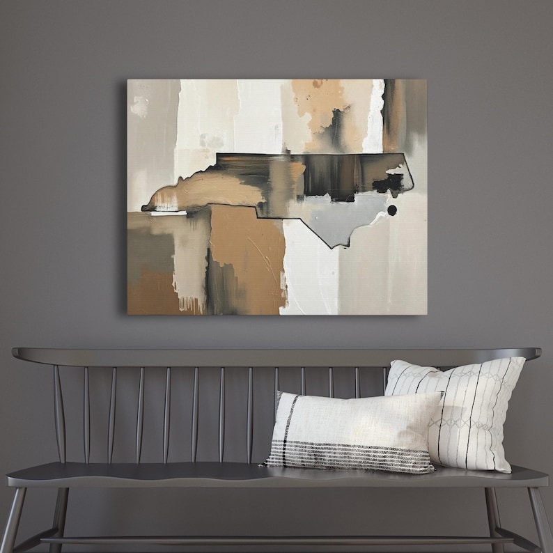 Abstract North Carolina State Silhouette Wall Art Print, Modern Minimalist Painting in Neutral Muted Color Artwork, Brown Beige Gray Decor image 8
