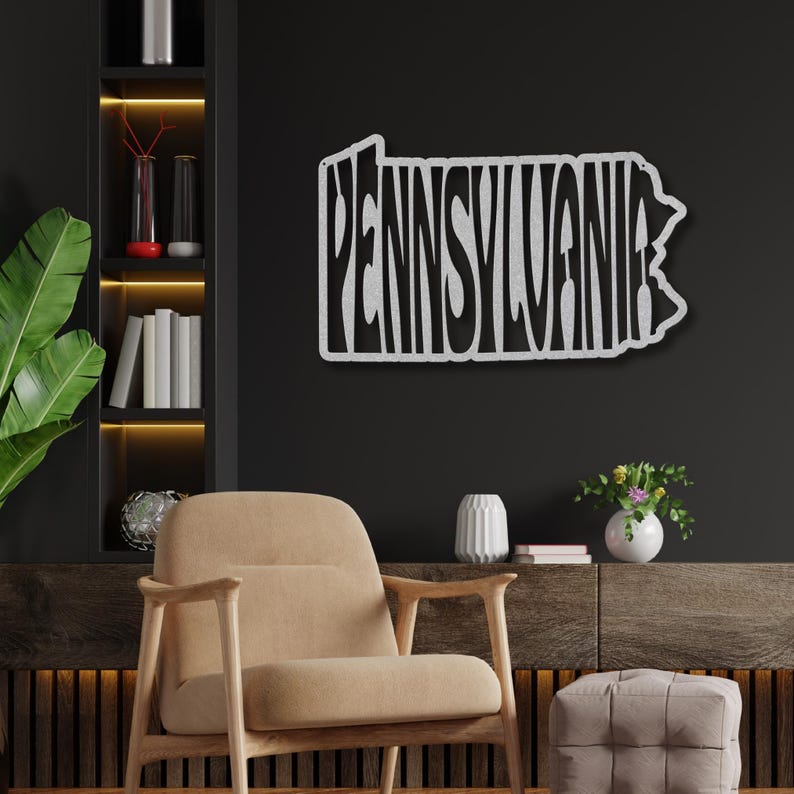 Placa de metal decorativa de parede da Pensilvânia, com o nome do estado da Pensilvânia em formato retrô, grande, para pendurar na parede, ideal para decoração de quarto de estudante e casa. imagem 12
