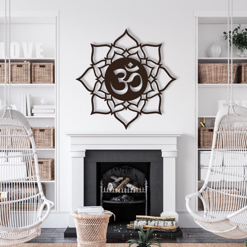 Metal Lotus and Ohm Wall Decor, Metal Om Symbol Large Wall Art, Zen Lotus Flower Metal Wall Art, Yogi Lotus Mandala Metal Wall Hanging Sign image 12