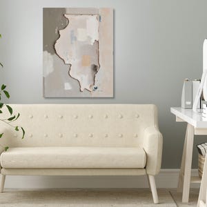 Abstract Illinois State Silhouette Wall Art Print, Modern Minimalist Textured Painting In Neutral Muted Color Artwork, Dusty Pink Gray Decor image 6
