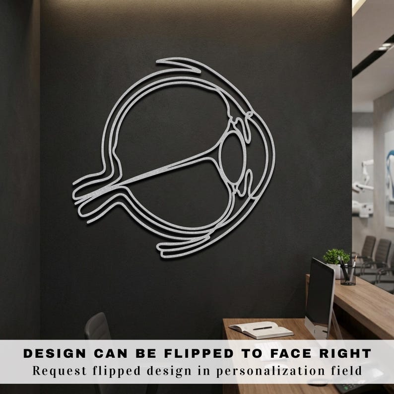 Silver raw steel ophthalmology sign, available in left or right facing orientation.