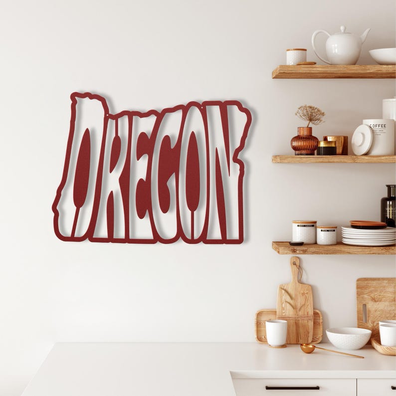 Oregon Wall Art Metal Sign, Retro Oregon State Shaped Silhouette Name Outline Large Wall Hanging, University Dorm Room & Home Decor Gift image 13