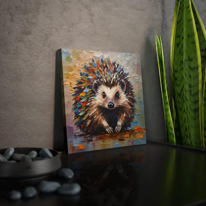 Hedgehog Art Print • Whimsical Folk Art Painting • Eclectic Wall Decor • Woodland Animal • Framed Canvas Poster Gift For Hedgehog Lover image 5