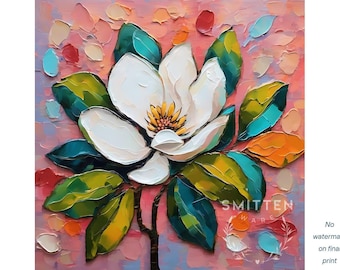 Magnolia Art on Framed Canvas Wall Art Print or Poster Paper - Pink & White Spring Flower Abstract Print, Original Oil Painting Artwork Gift