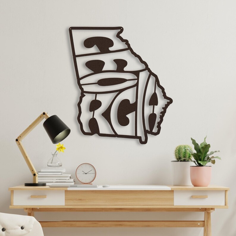 Georgia Wall Art Metal Sign, Retro Georgia State Shaped Silhouette Name Outline Large Wall Hanging, University Dorm Room & Home Decor Gift image 10