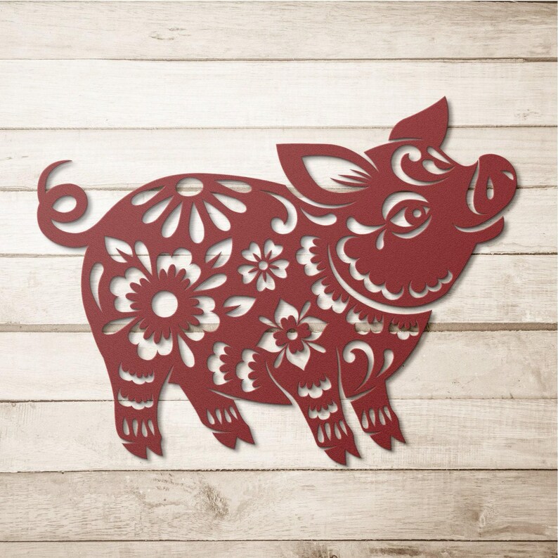 Year of the Pig Chinese Zodiac Metal Wall Art in Papercut Style, Feng Shui Metal Wall Decor for Good Luck, Chinese Lunar New Year Gift image 14