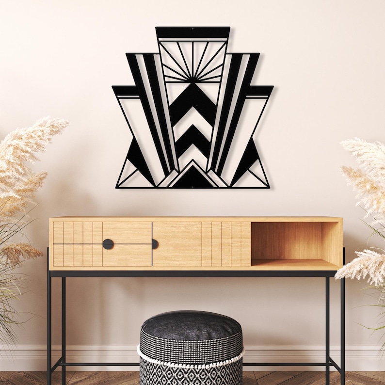 Silver Art Deco Wall Art, Hollywood Regency Decor, Glamorous Geometric Metal Sign, Luxe Entryway Statement Piece, Elegant Home Accent image 10