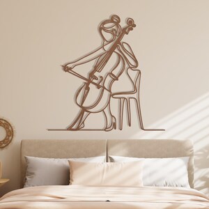 Cello speler metalen muur kunst, vrouwelijke cellist metalen bord, klassiek snaarinstrument muzikant metal kunst, orkest metalen muur hangend decor afbeelding 13