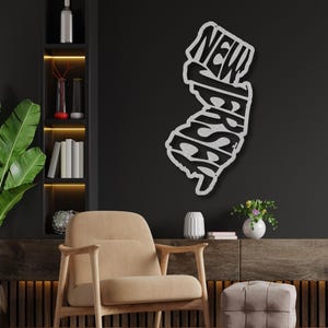 Letrero metálico decorativo para pared de Nueva Jersey, decoración de pared retro con el nombre del estado, ideal para dormitorios universitarios y el hogar. Regalo de Nueva Jersey. imagen 2