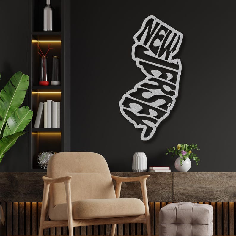 Letrero metálico decorativo para pared de Nueva Jersey, decoración de pared retro con el nombre del estado, ideal para dormitorios universitarios y el hogar. Regalo de Nueva Jersey. imagen 2