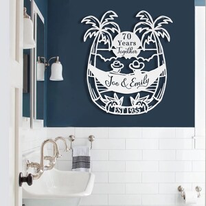 70th Anniversary Gift for Parents, 70 Years Together Tropical Beach Sunset Metal Name Sign Wall Art, Wedding Anniversary Gift for Couple image 11