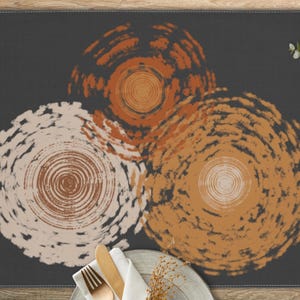Midcentury Placemat, Cotton Abstract Circle Placemat Set, Mid Century Modern Table Decor, Retro Orange Placemat, Minimalist Dining Place Mat