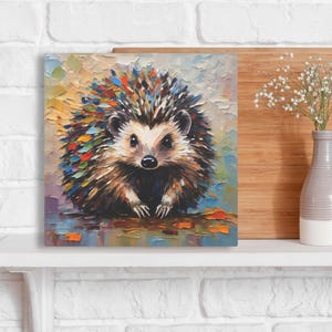Hedgehog Art Print • Whimsical Folk Art Painting • Eclectic Wall Decor • Woodland Animal • Framed Canvas Poster Gift For Hedgehog Lover image 4