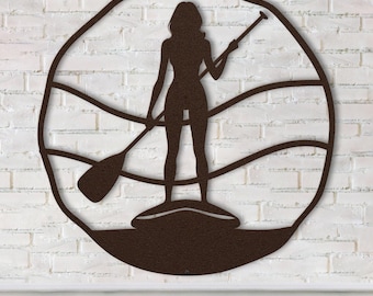 Paddleboard Wall Art, Paddleboard Gift for Her, Stand Up Paddleboard Metal Wall Art, Ocean Wave Metal Sign, Modern Lake & Beach House Decor