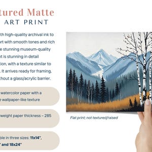 Birch Tree Painting, Neutral Mountain Landscape Art Print, Muted Blue Green Forest River Valley Nature Scene Wall Art, Fall Home Wall Decor Bild 3