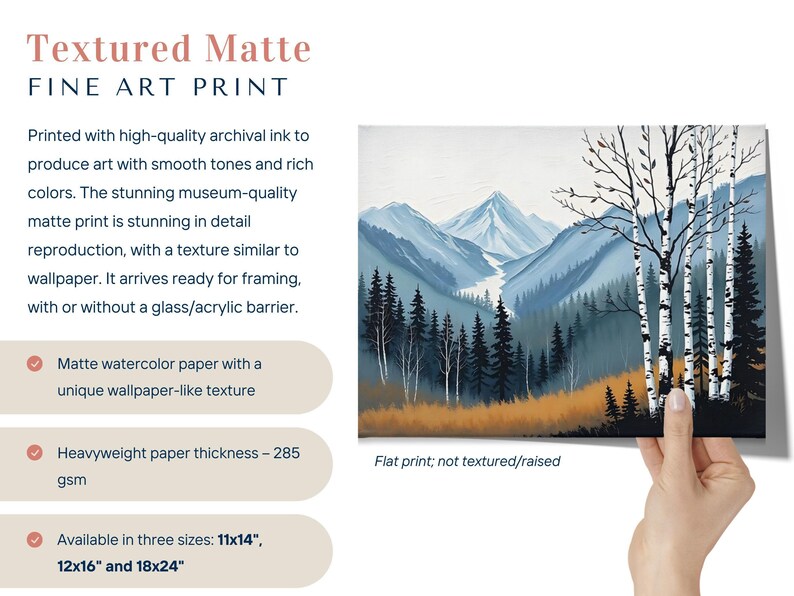 Birch Tree Painting, Neutral Mountain Landscape Art Print, Muted Blue Green Forest River Valley Nature Scene Wall Art, Fall Home Wall Decor Bild 3