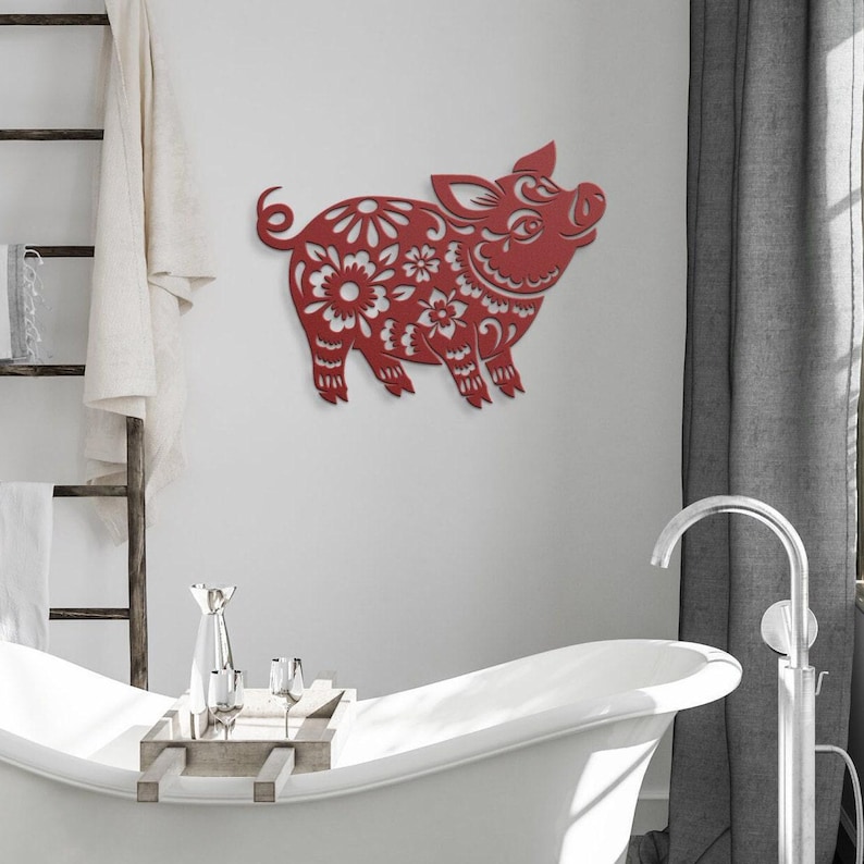 Year of the Pig Chinese Zodiac Metal Wall Art in Papercut Style, Feng Shui Metal Wall Decor for Good Luck, Chinese Lunar New Year Gift image 9