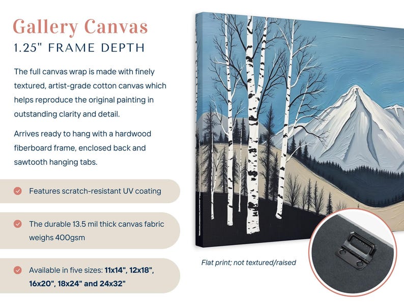 Birch Tree Painting, Minimalistic Abstract Mountain Landscape Wall Art, Blue White Gray Oil Painting Canvas Art Print, Modern Nature Artwork image 2