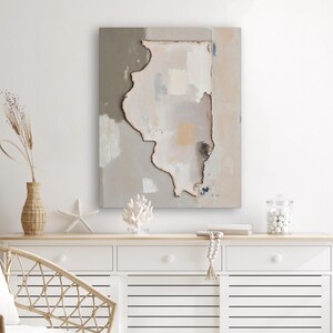 Abstract Illinois State Silhouette Wall Art Print, Modern Minimalist Textured Painting In Neutral Muted Color Artwork, Dusty Pink Gray Decor image 5
