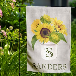 Sunflower Garden Flag, Custom Personalized Floral Monogram Yard Flag, Spring & Summer Flower Welcome Sign, Outdoor Garden Decor Gift