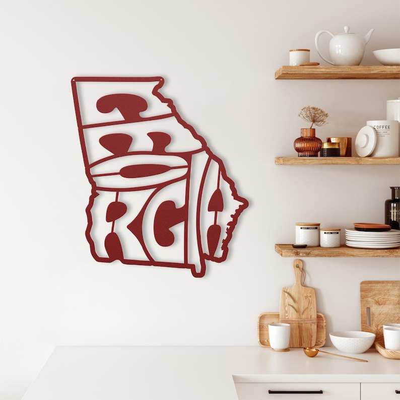 Georgia Wall Art Metal Sign, Retro Georgia State Shaped Silhouette Name Outline Large Wall Hanging, University Dorm Room & Home Decor Gift image 1