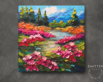 Georgia Art Painting On Canvas Wall Art Print, Azalea Georgia State Wildflower Original Landscape Artwork, Flower Decor Gift