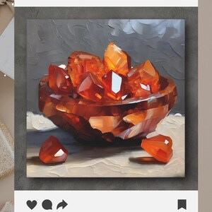 Carnelian Agate Crystal Artwork On Canvas Or Wall Art Print, Modern Orange Mineral Cluster Abstract Painting, Unique Gemstone Art Work Decor image 7