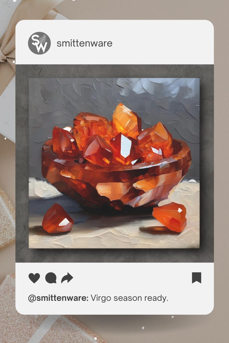 Carnelian Agate Crystal Artwork On Canvas Or Wall Art Print, Modern Orange Mineral Cluster Abstract Painting, Unique Gemstone Art Work Decor image 7