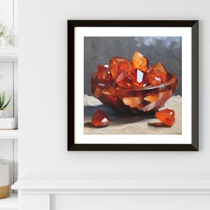 Carnelian Agate Crystal Artwork On Canvas Or Wall Art Print, Modern Orange Mineral Cluster Abstract Painting, Unique Gemstone Art Work Decor image 9
