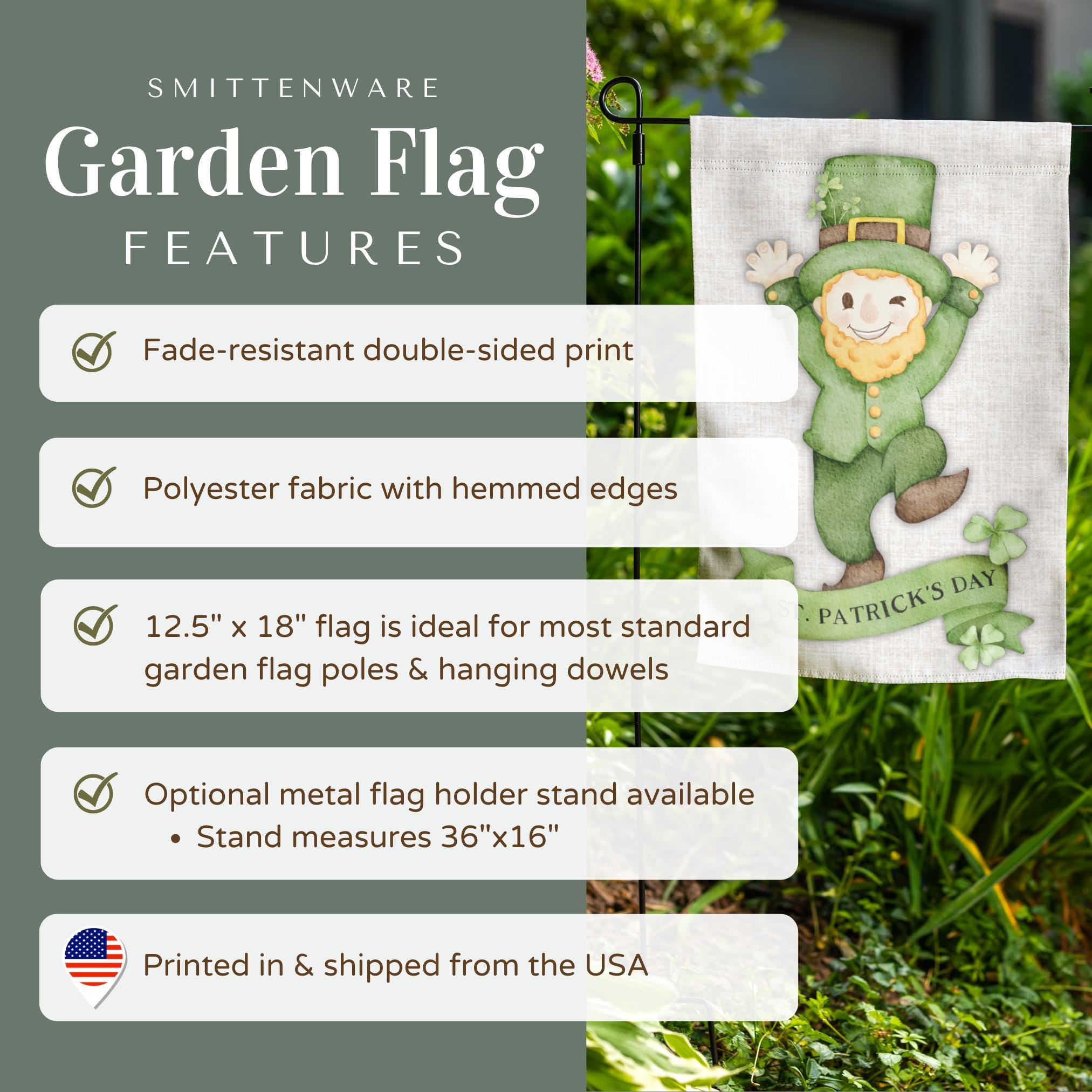 EKORESS St. Patricks Day Gartenflagge - Irischer Kobold Mit Kleeblättern, Outdoor-Dekoration, 30,5x45,7 Cm